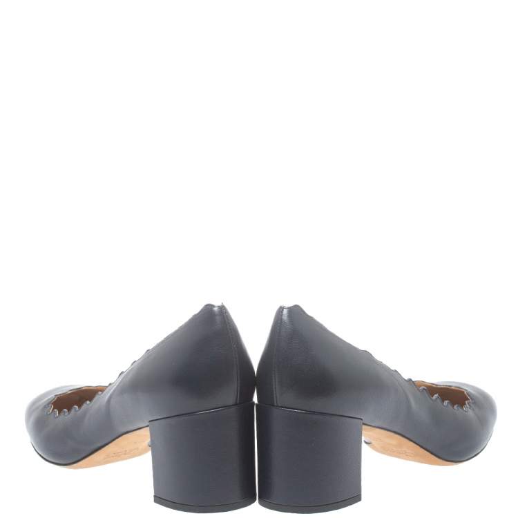 Pre Owned Chloe Navy Blue Leather Lauren Scalloped Pumps Size 39.5