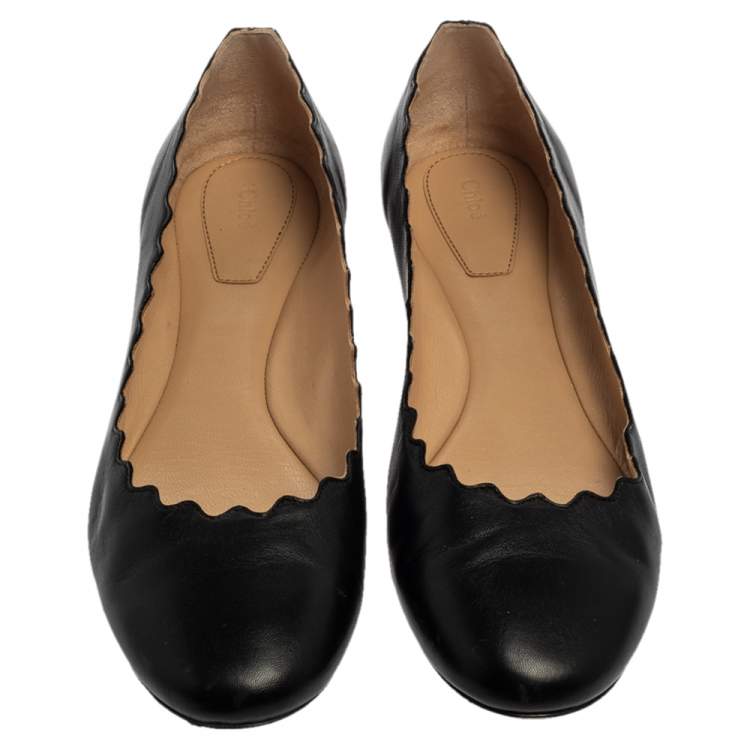 Pre Owned Chloe Black Leather Lauren Ballet Flats Size 40