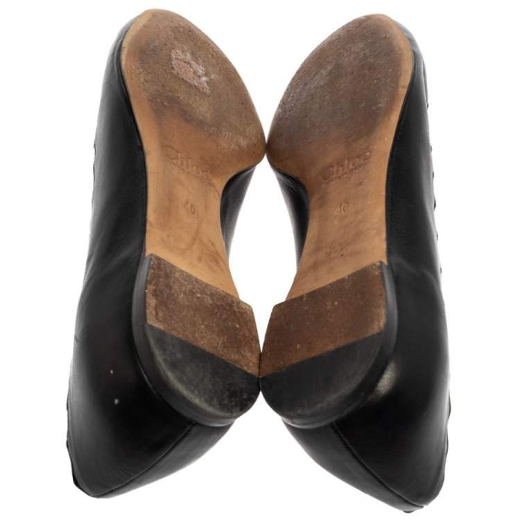 Pre Owned Chloe Black Leather Lauren Ballet Flats Size 40