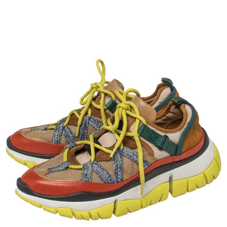 Pre Owned Chloe Multicolor Suede, Leather, And Mesh Panel Sneakers Size 40