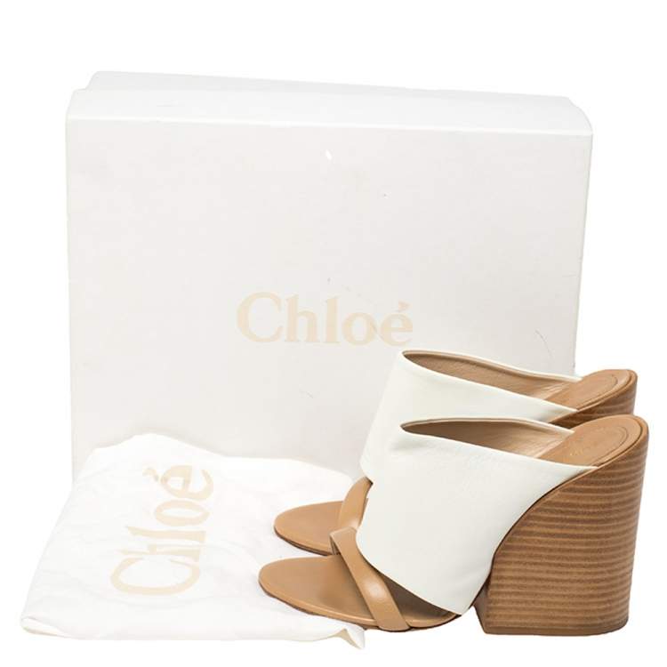 Pre Owned Chloe White Leather Double Strap Wedge Sandals Size 36