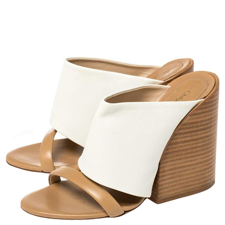 Pre Owned Chloe White Leather Double Strap Wedge Sandals Size 36
