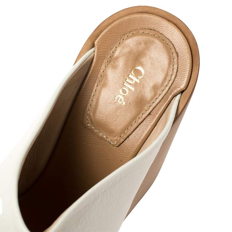 Pre Owned Chloe White Leather Double Strap Wedge Sandals Size 36