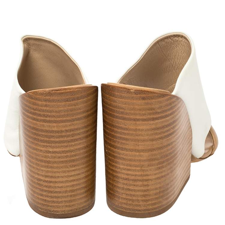Pre Owned Chloe White Leather Double Strap Wedge Sandals Size 36