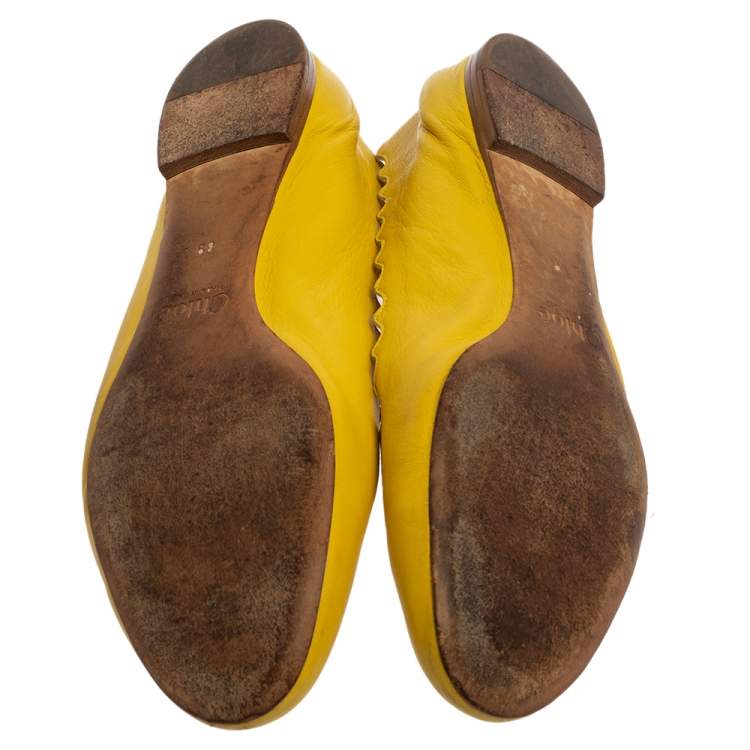 Pre Owned Chloe Yellow Leather Lauren Scalloped Ballet Flats Size 39