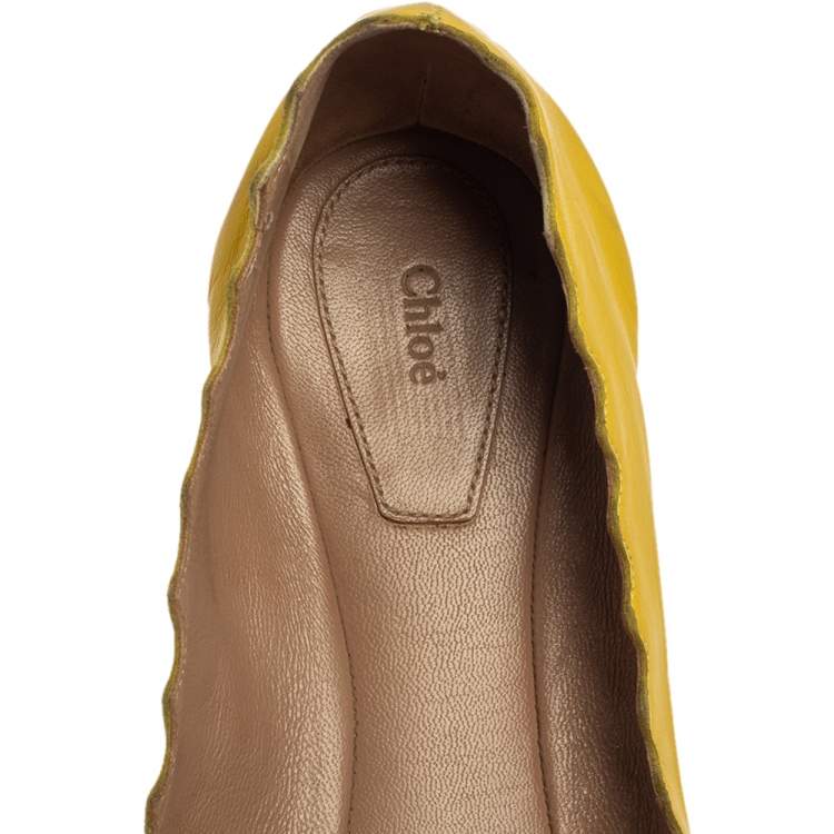 Pre Owned Chloe Yellow Leather Lauren Scalloped Ballet Flats Size 39