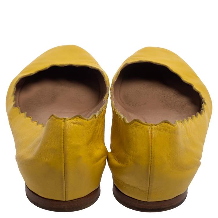 Pre Owned Chloe Yellow Leather Lauren Scalloped Ballet Flats Size 39