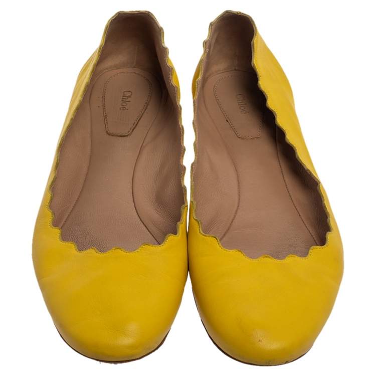 Pre Owned Chloe Yellow Leather Lauren Scalloped Ballet Flats Size 39