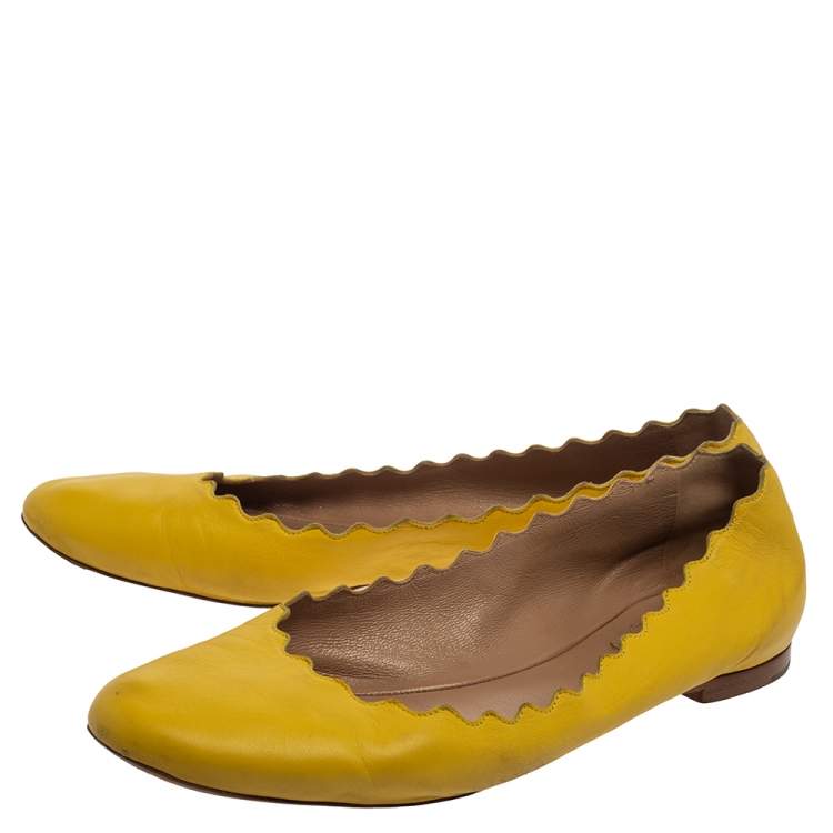 Pre Owned Chloe Yellow Leather Lauren Scalloped Ballet Flats Size 39