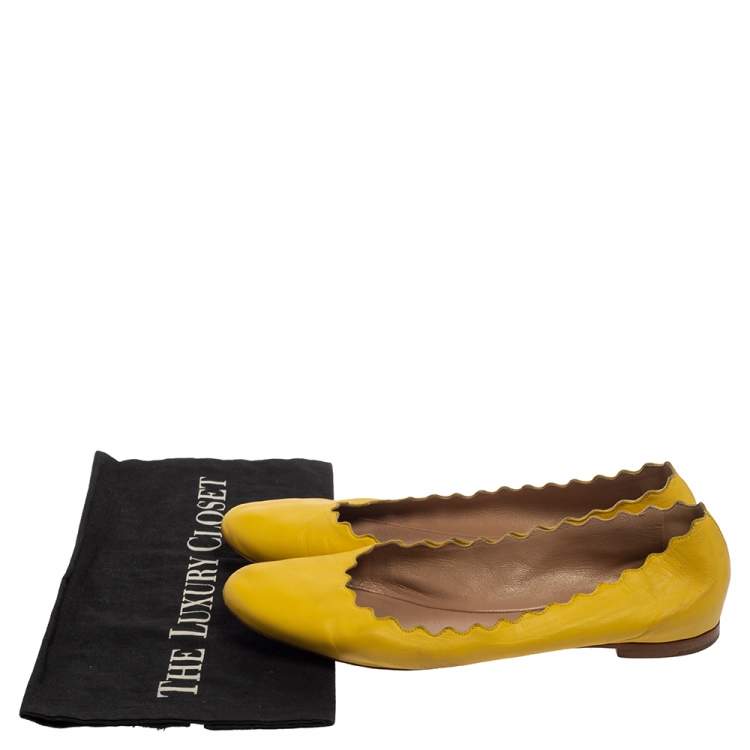 Pre Owned Chloe Yellow Leather Lauren Scalloped Ballet Flats Size 39