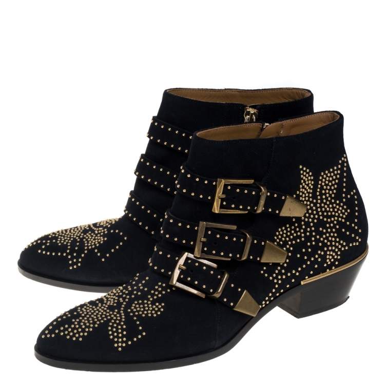 Pre Owned Chloe Navy Blue Suede Susanna Ankle Boots Size 39.5