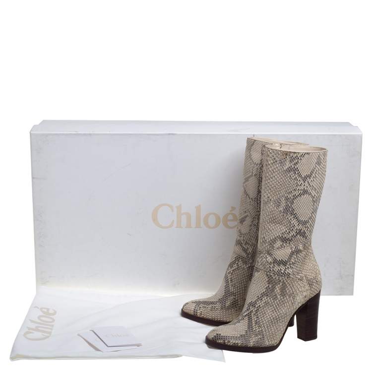 Pre Owned Chloé Two Tone Python Knee High Adelie Boots Size 35