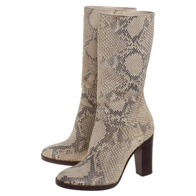Pre Owned Chloé Two Tone Python Knee High Adelie Boots Size 35
