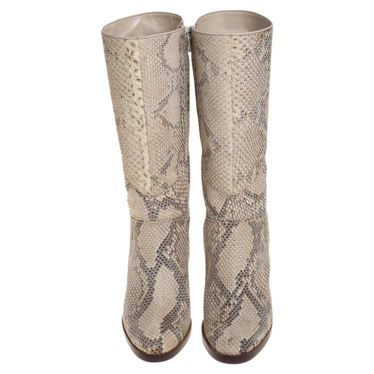 Pre Owned Chloé Two Tone Python Knee High Adelie Boots Size 35