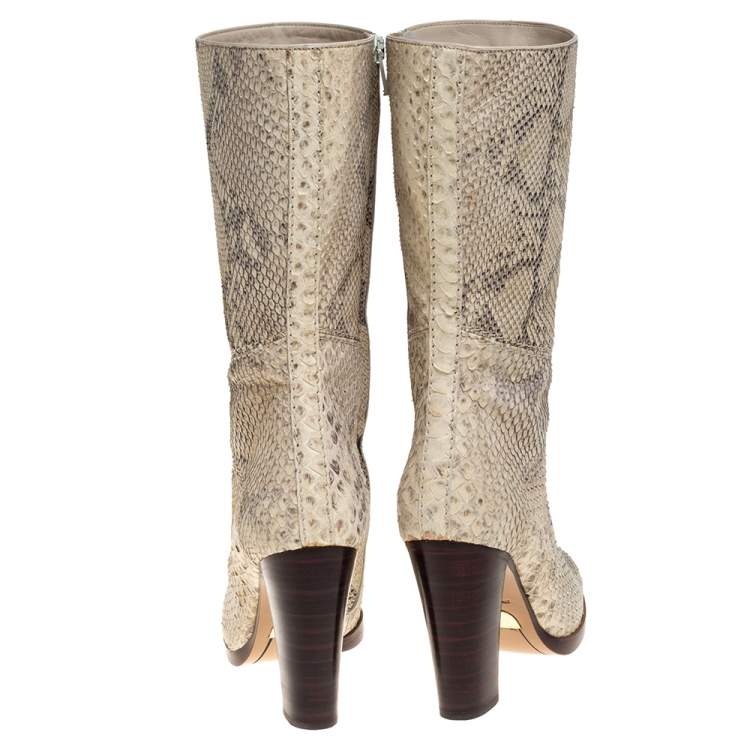 Pre Owned Chloé Two Tone Python Knee High Adelie Boots Size 35