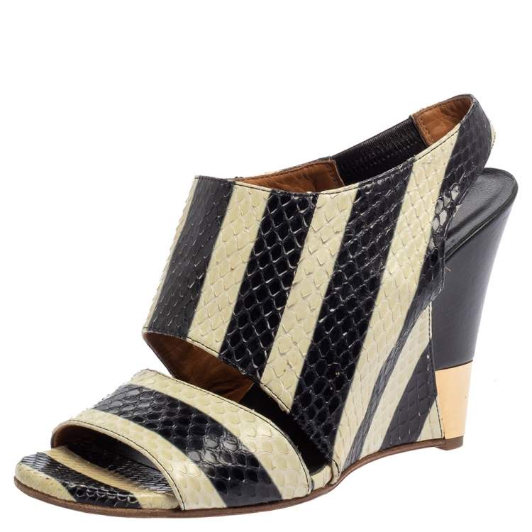 Chloe Cream/Black Striped Python Ayers Wedge Slingback Sandals 39 Chloe |  The Luxury Closet