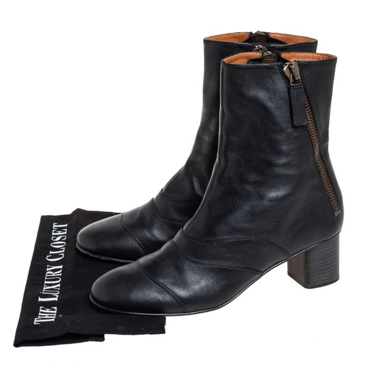 Pre Owned Chloe Black Leather Double Zipper Ankle Boots Size 41