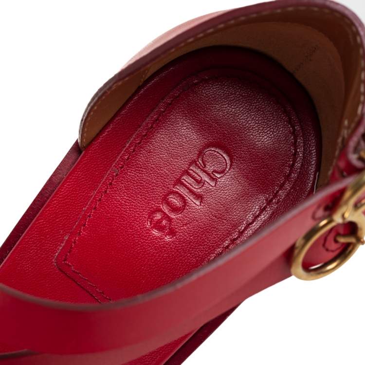 Pre Owned Chloe Red Leather Strappy Sandals Size 40