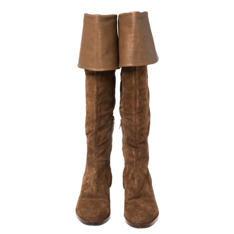 مملوكة مسبقًا Chloe Brown Suede Over The Knee Boots Size 40