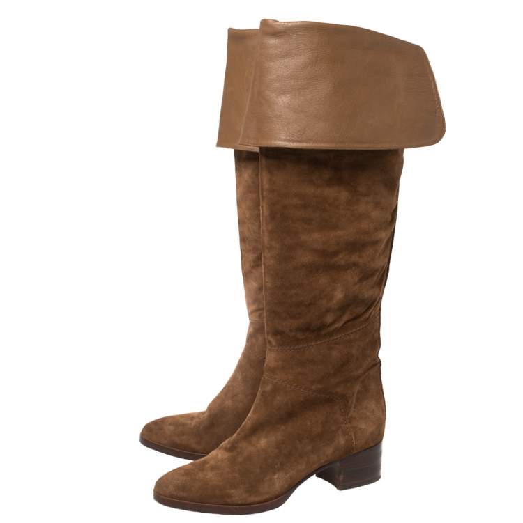 مملوكة مسبقًا Chloe Brown Suede Over The Knee Boots Size 40