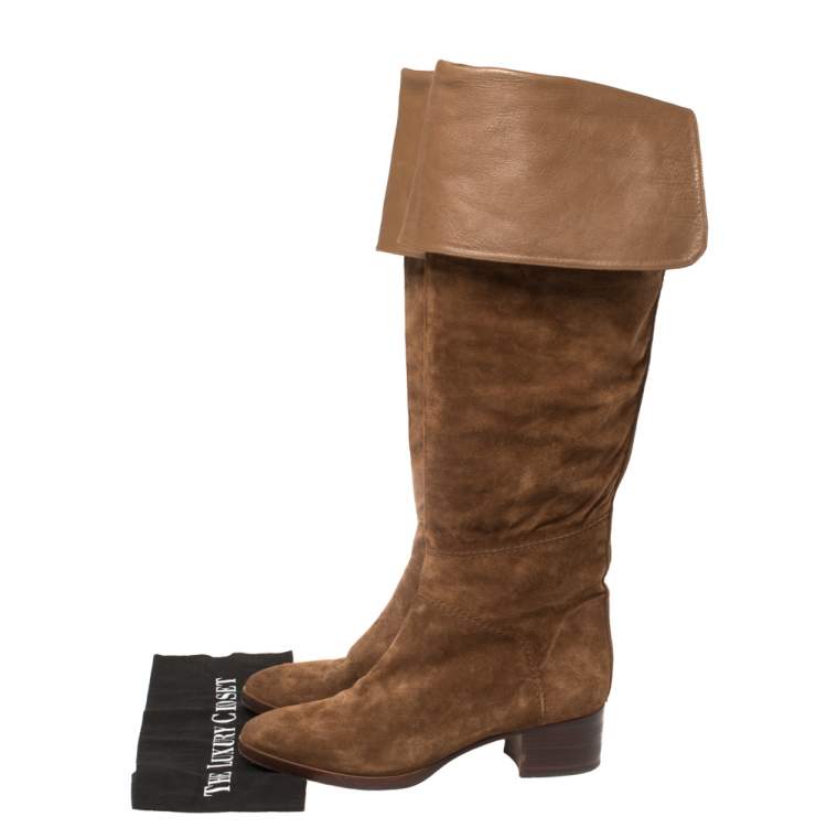 مملوكة مسبقًا Chloe Brown Suede Over The Knee Boots Size 40