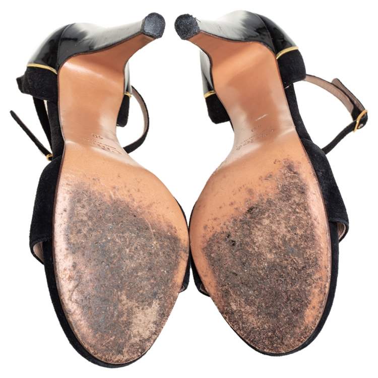 Pre Owned Chloé Black Suede And Patent Leather Ankle Strap Sandals Size 40