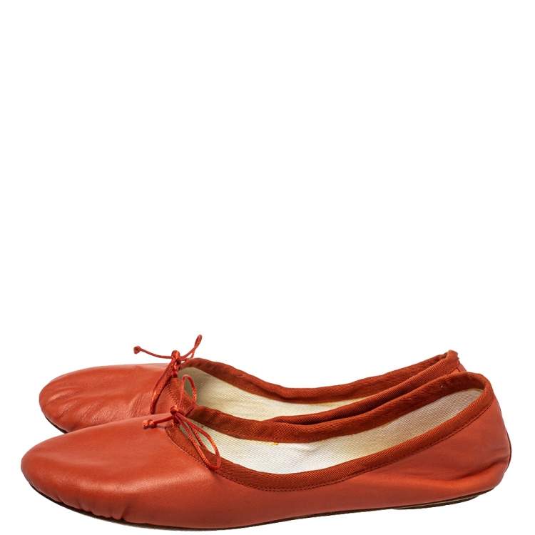 Pre Owned Chloé Orange Leather Bow Ballet Flats Size 40