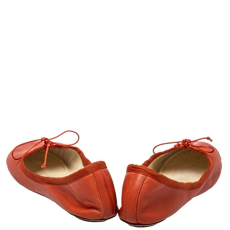 Pre Owned Chloé Orange Leather Bow Ballet Flats Size 40