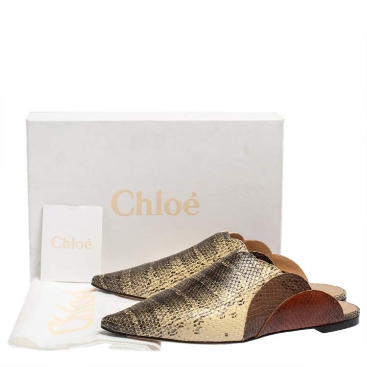 Pre Owned Chloe Multicolor Python Embossed Leather Mule Sandals  Size 39.5