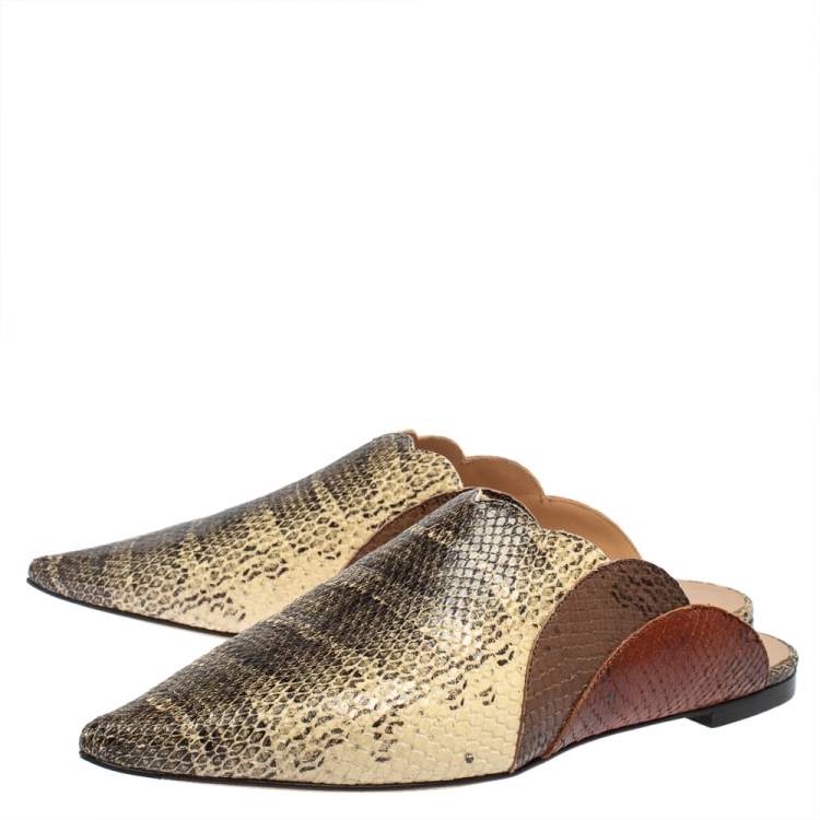 Pre Owned Chloe Multicolor Python Embossed Leather Mule Sandals  Size 39.5