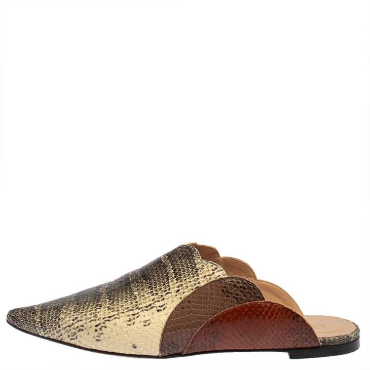 Pre Owned Chloe Multicolor Python Embossed Leather Mule Sandals  Size 39.5