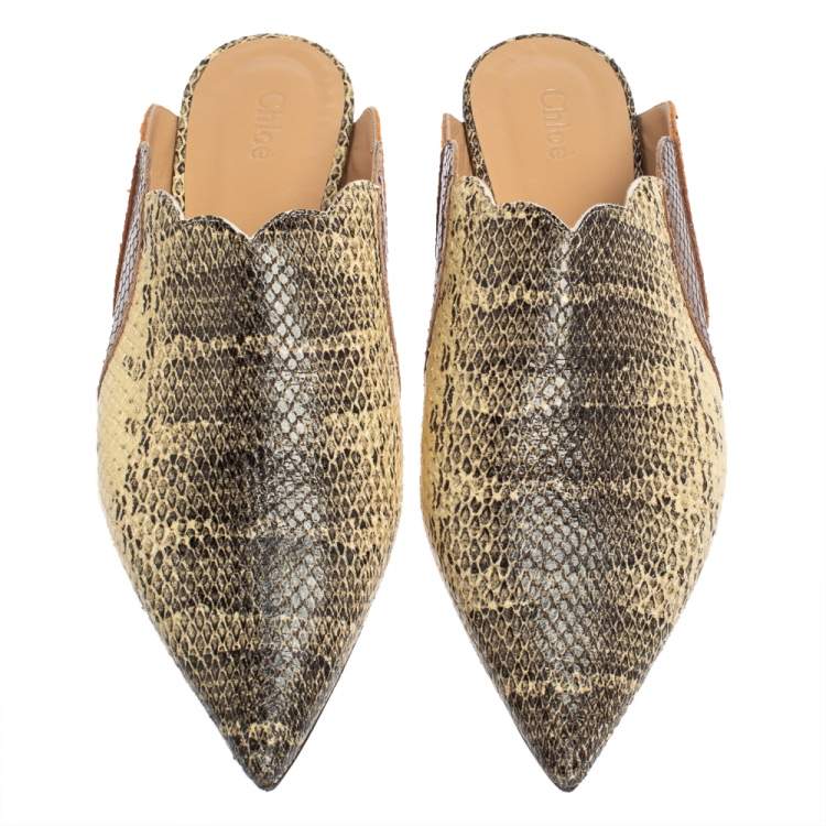 Pre Owned Chloe Multicolor Python Embossed Leather Mule Sandals  Size 39.5