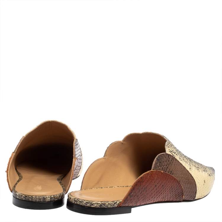 Pre Owned Chloe Multicolor Python Embossed Leather Mule Sandals  Size 39.5