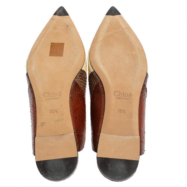 Pre Owned Chloe Multicolor Python Embossed Leather Mule Sandals  Size 39.5