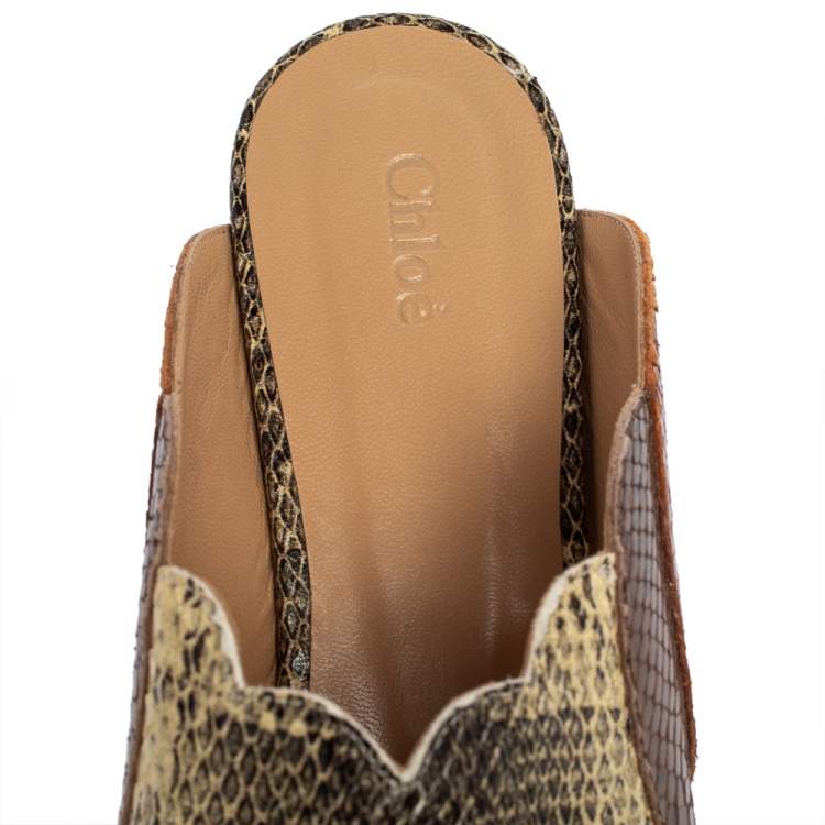 Pre Owned Chloe Multicolor Python Embossed Leather Mule Sandals  Size 39.5