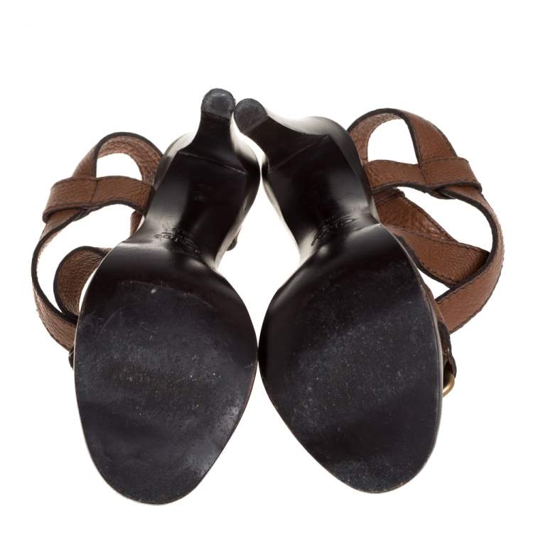 مملوكة مسبقًا Chloé Brown Leather Ankle Strap Sandals Size 39.5