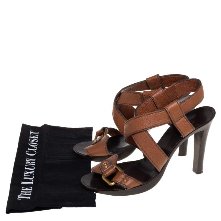 مملوكة مسبقًا Chloé Brown Leather Ankle Strap Sandals Size 39.5