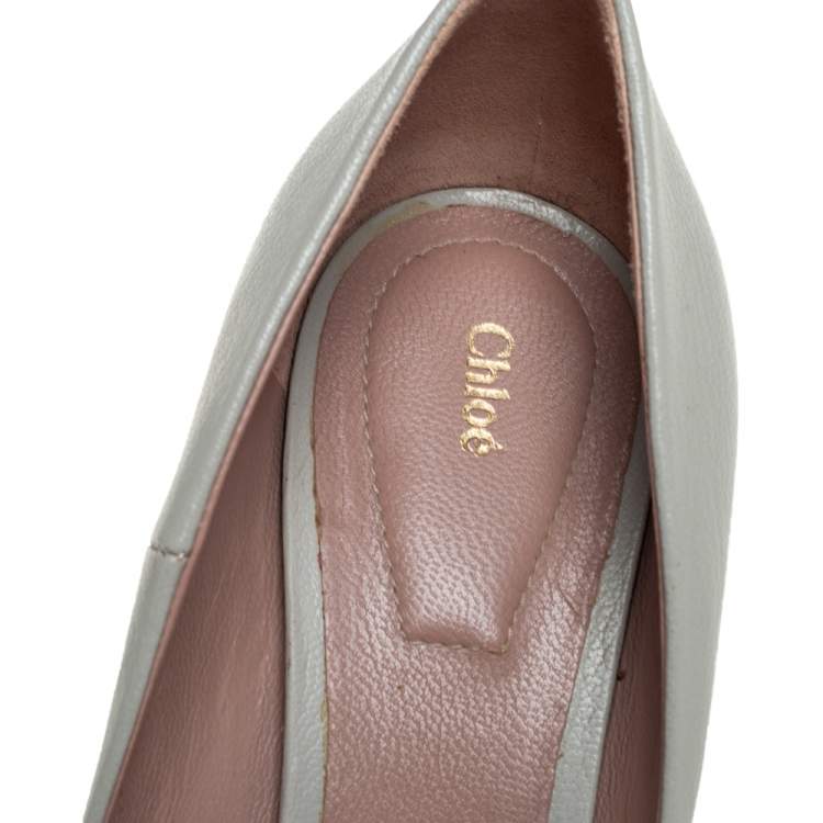 Pre Owned Chloe Grey Leather Block Heel Pumps Size 39.5