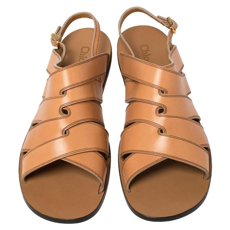 Pre Owned Chloe Brown Leather Strappy Slingback Flat Size 40