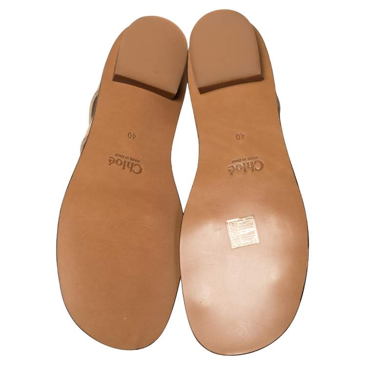Pre Owned Chloe Brown Leather Strappy Slingback Flat Size 40