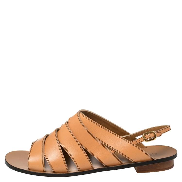 Pre Owned Chloe Brown Leather Strappy Slingback Flat Size 40