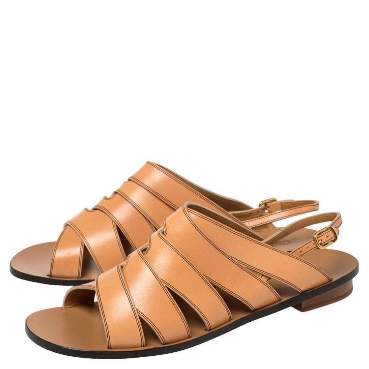 Pre Owned Chloe Brown Leather Strappy Slingback Flat Size 40