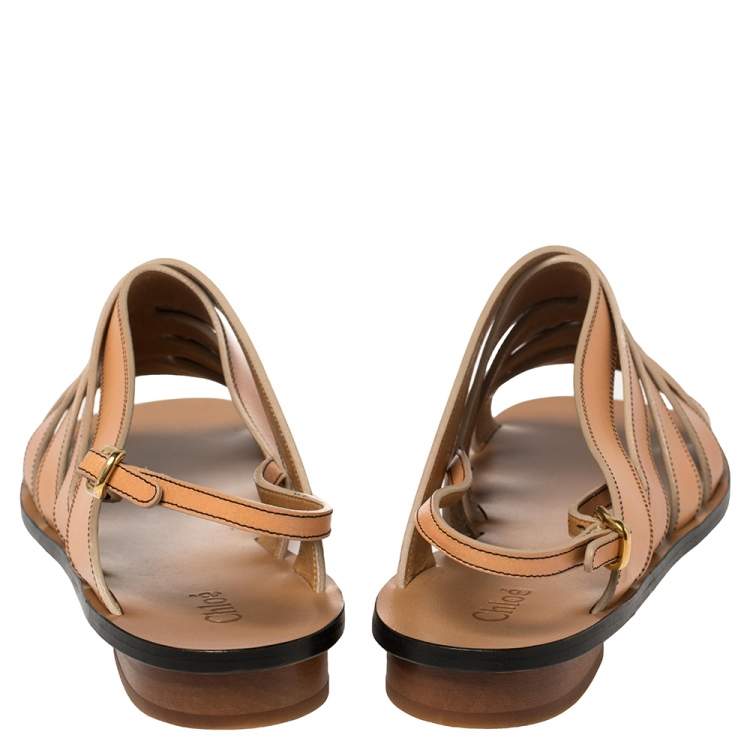 Pre Owned Chloe Brown Leather Strappy Slingback Flat Size 40