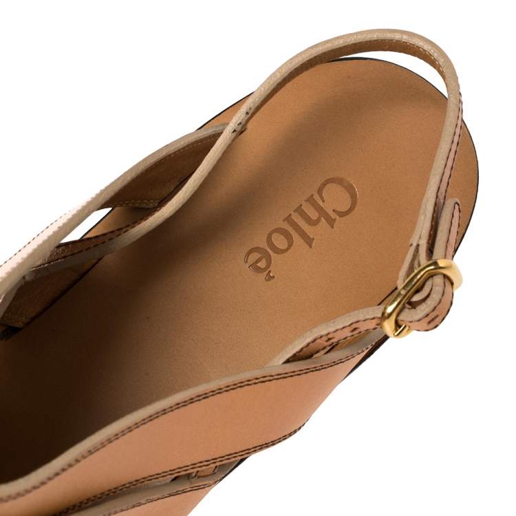 Pre Owned Chloe Brown Leather Strappy Slingback Flat Size 40