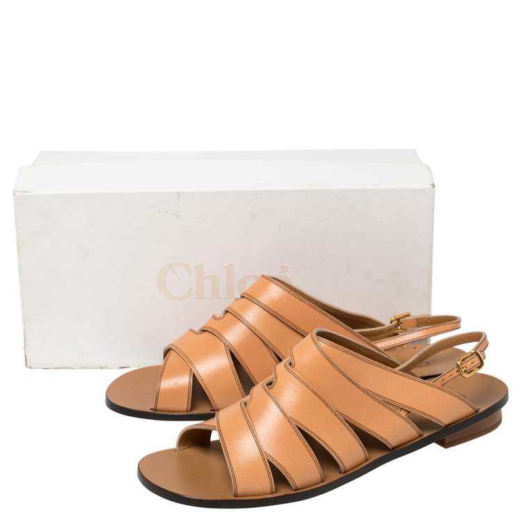 Pre Owned Chloe Brown Leather Strappy Slingback Flat Size 40