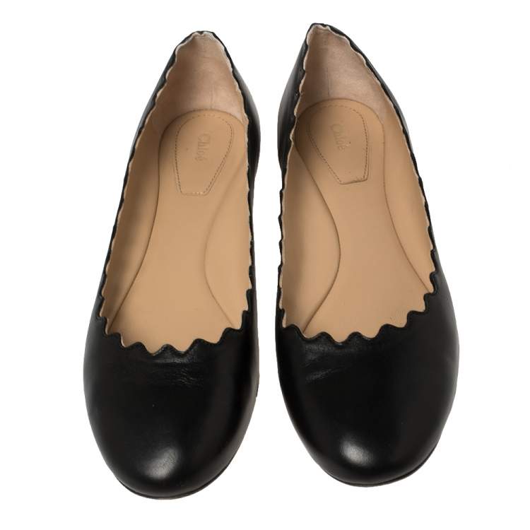 Pre Owned Chloé Black Leather Lauren Ballet Flat Size 39