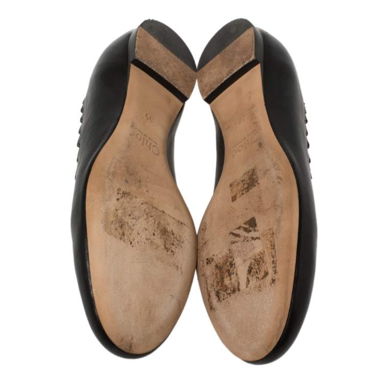 Pre Owned Chloé Black Leather Lauren Ballet Flat Size 39