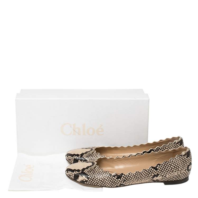 Pre Owned Chloe Black/Beige Python Embossed Leather Lauren Ballet Flats Size 39