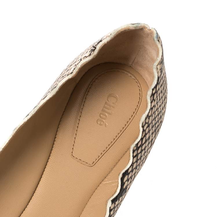 Pre Owned Chloe Black/Beige Python Embossed Leather Lauren Ballet Flats Size 39