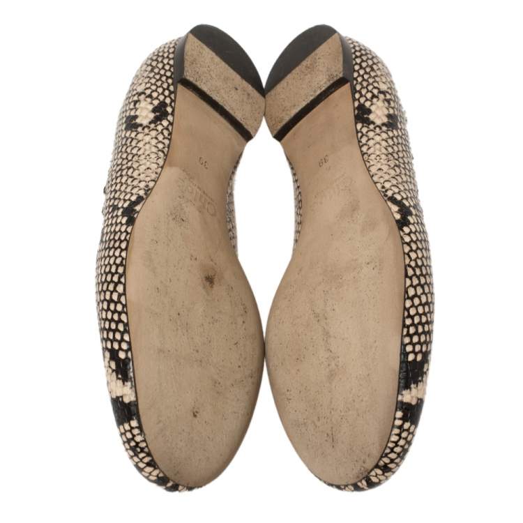 Pre Owned Chloe Black/Beige Python Embossed Leather Lauren Ballet Flats Size 39
